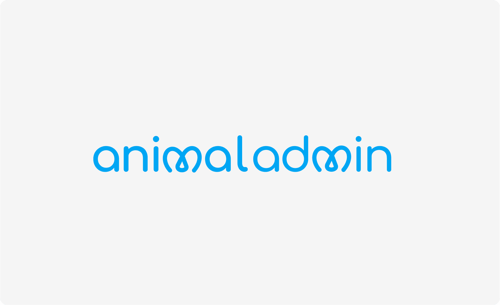 AnimalAdmin logo in blue lowercase lettering on a light background.